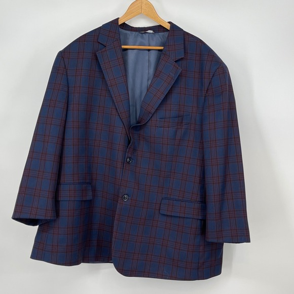 Oak Hill DXL 2XL Mens Blue Plaid Two Button Blazer Sport Coat - Picture 1 of 8